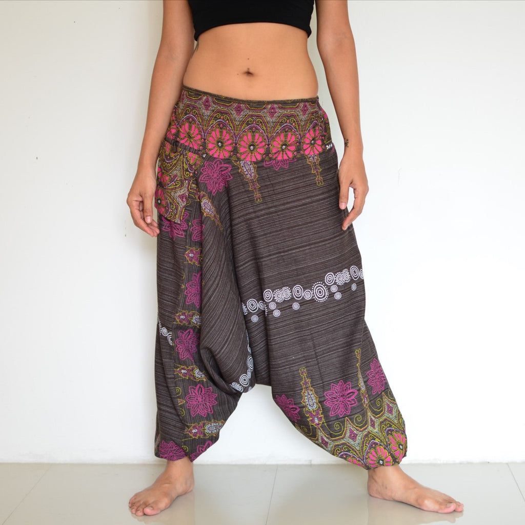 Harem Pants Hippie Pants Women Men Flower Print