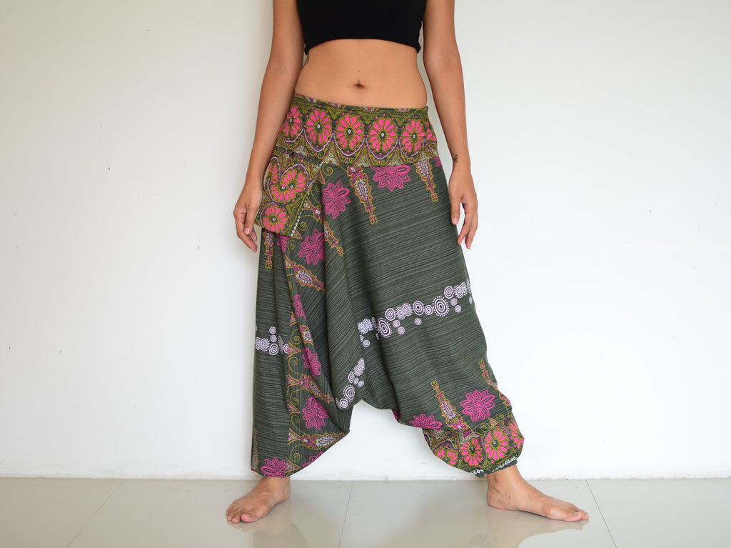 Harem Pants Hippie Pants Women Men Flower Print