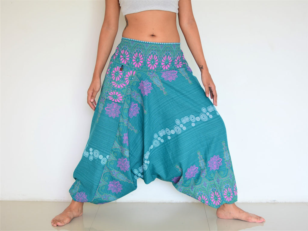 Harem Pants Hippie Pants Women Men Flower Print