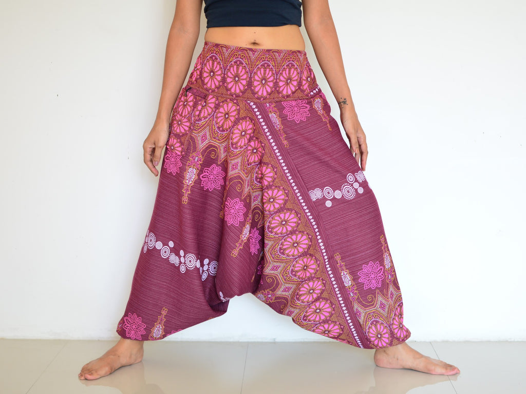 Harem Pants Hippie Pants Women Men Flower Print