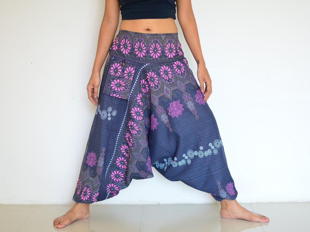 Harem Pants Hippie Pants Women Men Flower Print