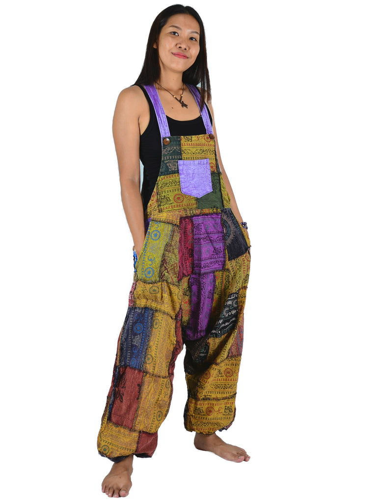 Jumpsuit Dungarees Overall Hippie Style Patchwork Women Men