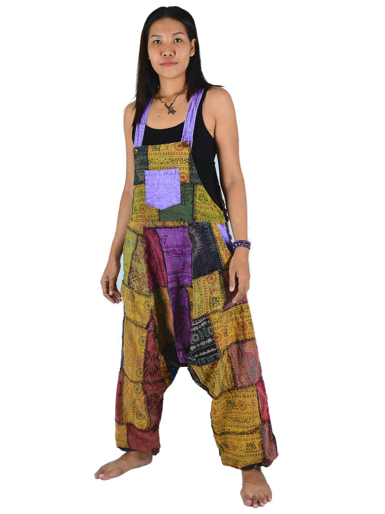 Jumpsuit Dungarees Overall Hippie Style Patchwork Women Men