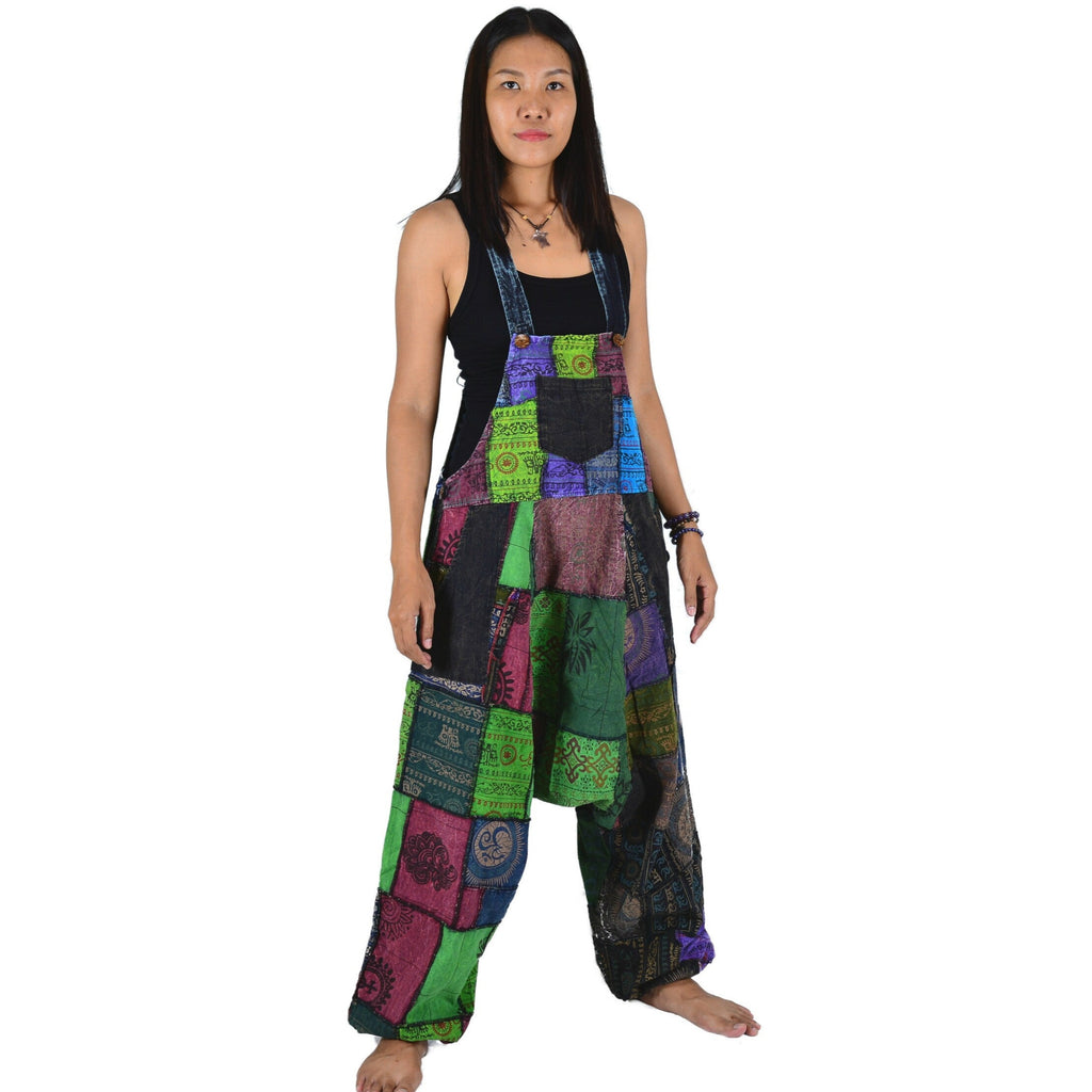 Jumpsuit Dungarees Overall Hippie Style Patchwork Women Men