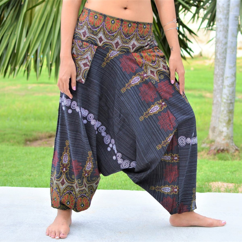 Harem Pants Hippie Pants Women Men Flower Print